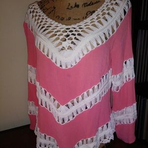 3/4 sleeve coral and lace top.